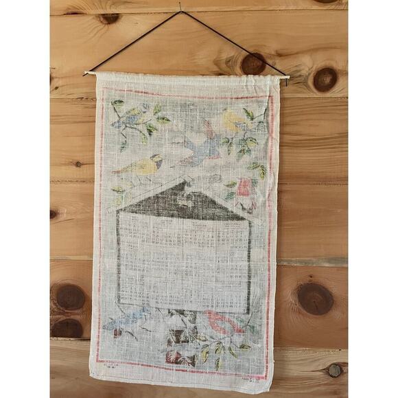 Vintage Linen Tea Towel/Wall Hanger. Canada. Bird house Birds. 1979 Calendar - Picture 3 of 4